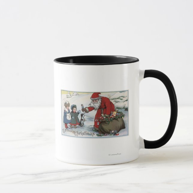Caneca Saudação de NatalPapai Noel e Crianças (Direita)