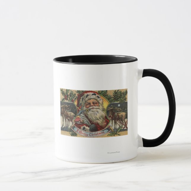 Caneca Saudação de NatalSanta e Reindeer (Direita)