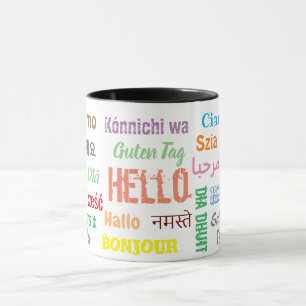 Caneca Saudações coloridas em diferentes idiomas, canec