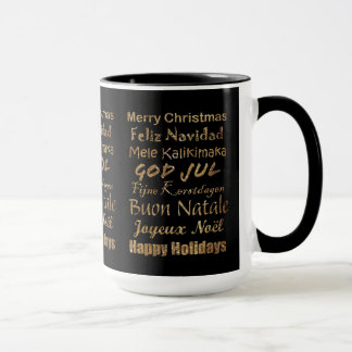 Caneca Saudações de Natal com Brilho Dourado em Múltiplos
