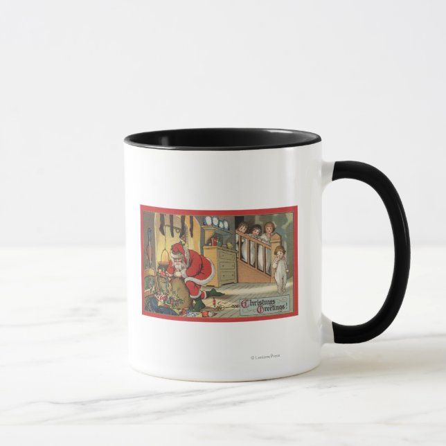 Caneca Saudações de NatalPapai Noel tirando presentes (Direita)