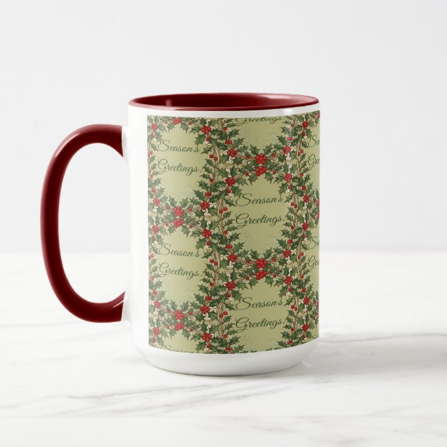 Caneca Saudações Decorativas de Natal com Azevinho (Esquerda)
