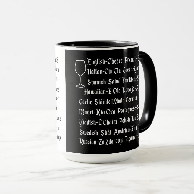 Caneca Saudações Internacional Preto e Branco (Frente Esquerda)