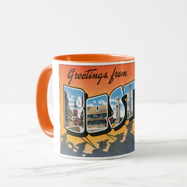 Caneca Saudações viagens vintage de Boston Massachusetts (Frente Esquerda)