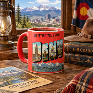 Caneca Saudações Vintage de Denver Colorado Viagem