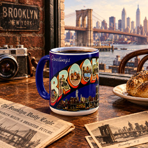 Caneca Saudações Vintage do Brooklyn, Nova York Viagem