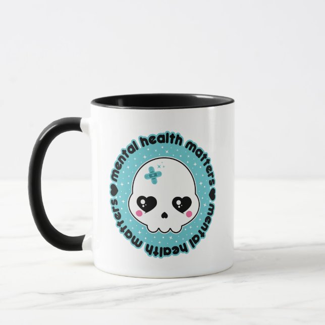 Caneca Saúde Mental Importa Caveira Kawaii (Esquerda)