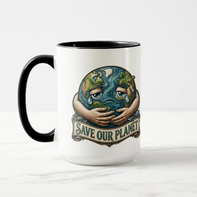 Caneca Save Our Planet Crying Earth Eco Awareness  (Esquerda)