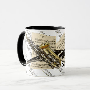 Caneca Saxofone & música do piano personalizada