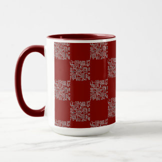 Caneca Schachbrettmuster auf burgunderrotem Hintergrund