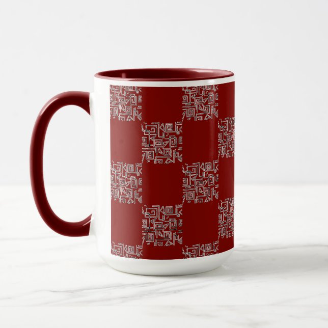 Caneca Schachbrettmuster auf burgunderrotem Hintergrund (Esquerda)