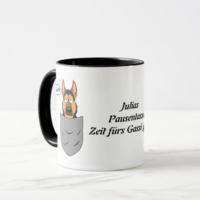 Caneca Schäferhund in Brusttasche, lustig (Frente Esquerda)
