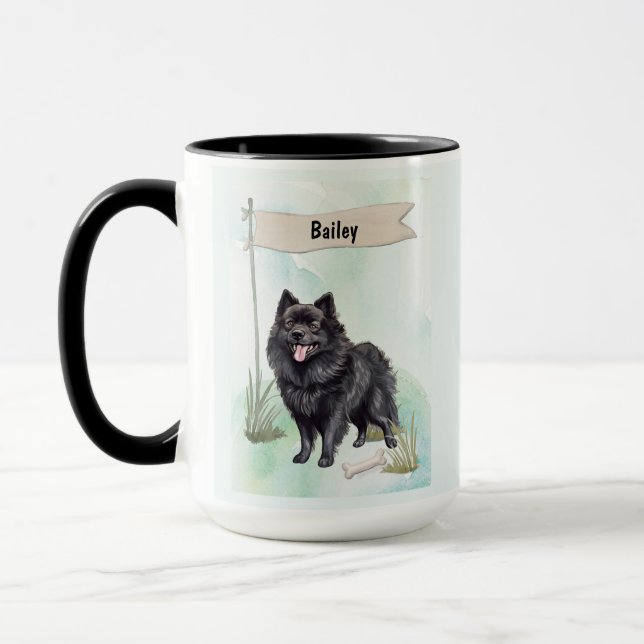 Caneca Schipperke Watercolor Personalized Dog (Esquerda)