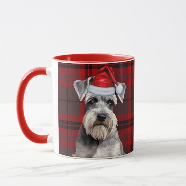 Caneca Schnauzer Dog Lover Holiday Red Plaid Christmas (Esquerda)