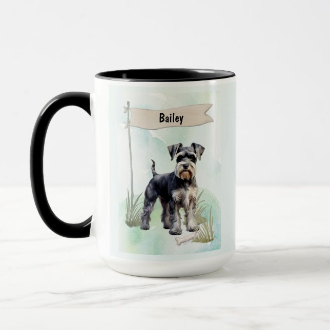 Caneca Schnauzer Watercolor Personalized Dog (Esquerda)