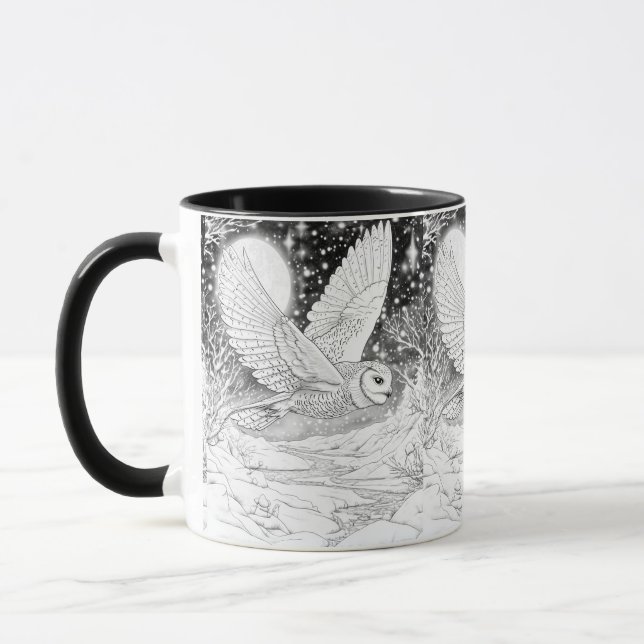 Caneca Schnee-Eule im Winter Flug magischer Sternenhimmel (Esquerda)
