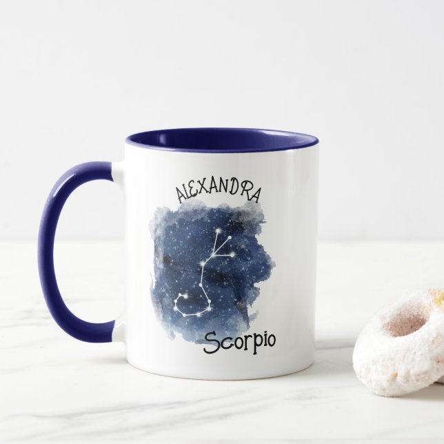 Caneca Scorpio Starry Night Consteling Nome Personalizado (Com Donut)