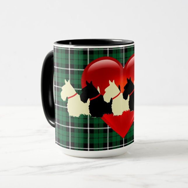 Caneca Scottish Terrier silhouette, Kelly green xadrez (Frente Esquerda)