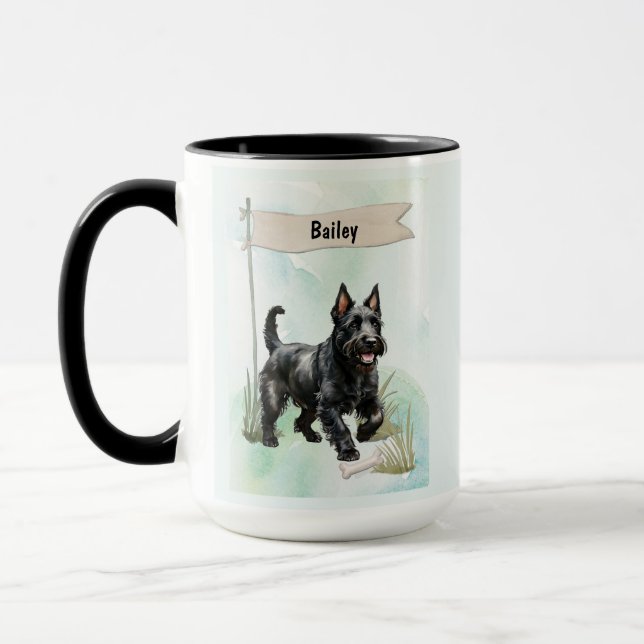 Caneca Scottish Terrier Watercolor Personalized Dog (Esquerda)