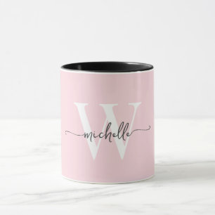 Caneca Script de Caligrafia de Nome do Monograma de Blush