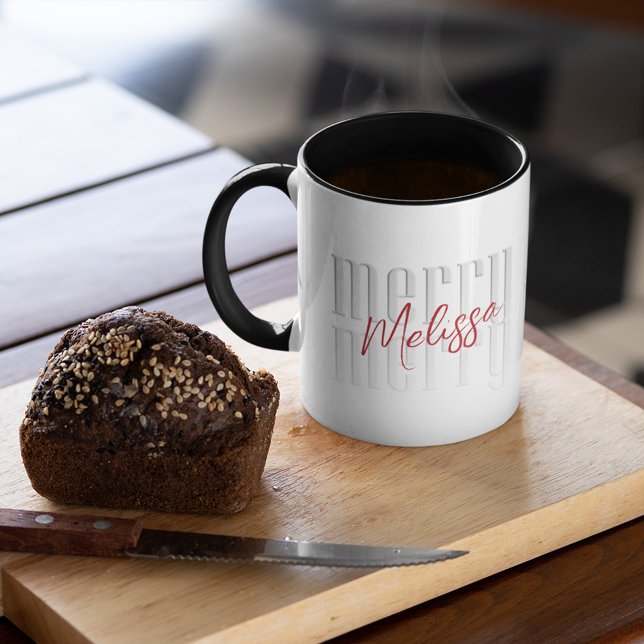 Caneca Script de Natal Moderno e Feliz Simples (Simple minimalist Merry Christmas Block lettering custom mug.)