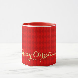 Caneca Script Dourado do Red Harlequin do Natal Moderno