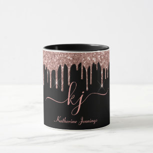 Caneca Script Elegante Rosa Dourado Glitter Drives 2 Mono
