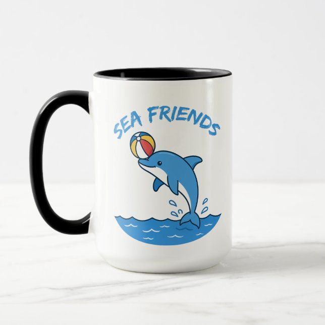 Caneca Sea Friends Dolphin Mug – Cute Ocean Animal Cup fo (Esquerda)