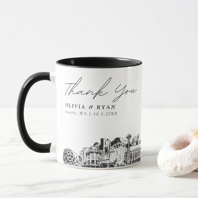 Caneca Seattle Sketch Simples Casamento Personalizado Cof (Com Donut)