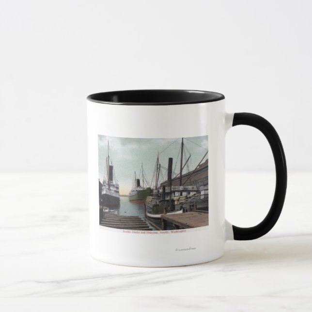 Caneca Seattle, WashingtonView do Pato e Navios (Direita)