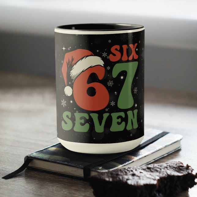 Caneca Seis Sete 67 Chapéu de Papai Noel Engraçado Natal  (Criador carregado)