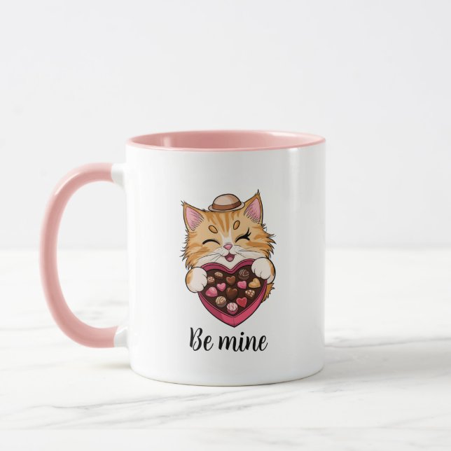 Caneca Seja meu gato: Dia de os namorados Kawaii Cat com  (Esquerda)