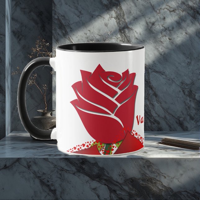 Caneca Seja minha Rosa vermelha Namorados, romântico, per (Be My Valentine Red Rose Romantic Floral Custom Mug)