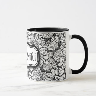 Caneca seja•Você•floral preto & branco tiful (11 onças.