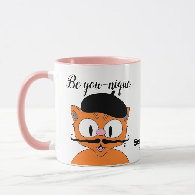 Caneca Seja You-nique (Seja único) Cartoon Gato de bigode (Esquerda)