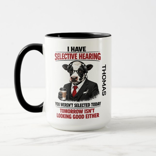 Caneca Selective Hearing cow Mug | Funny Coworker (Esquerda)