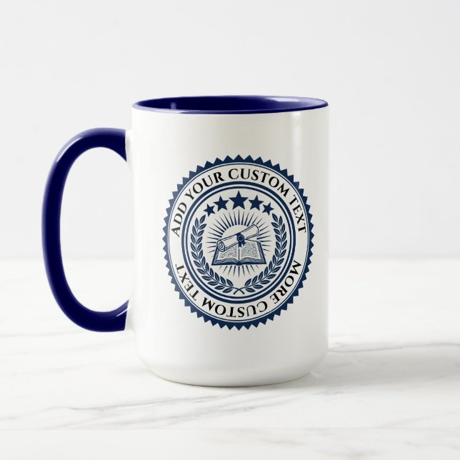 Caneca Selo de certificado de cor e texto editável em 3D  (Esquerda)