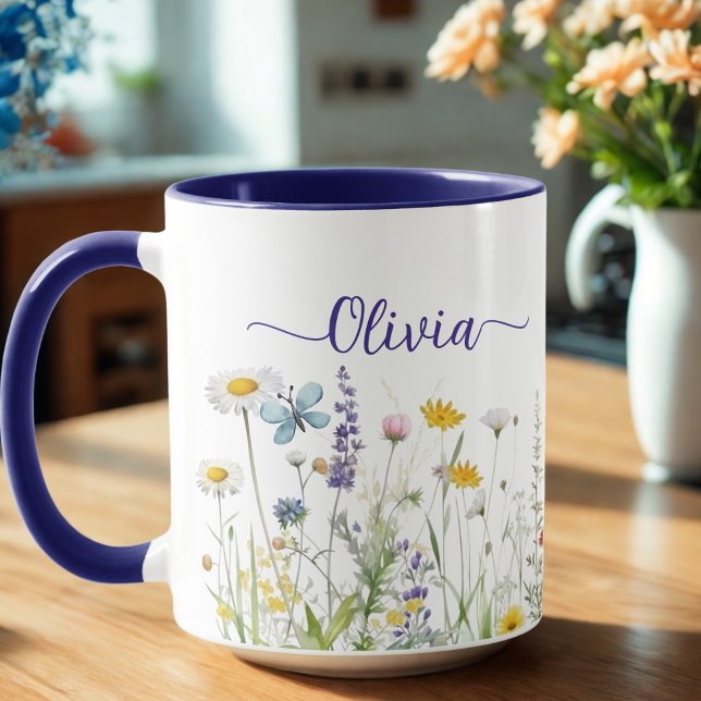 Caneca Selvagens Blue Nome do script personalizado (Wildflowers Custom script name Mug)