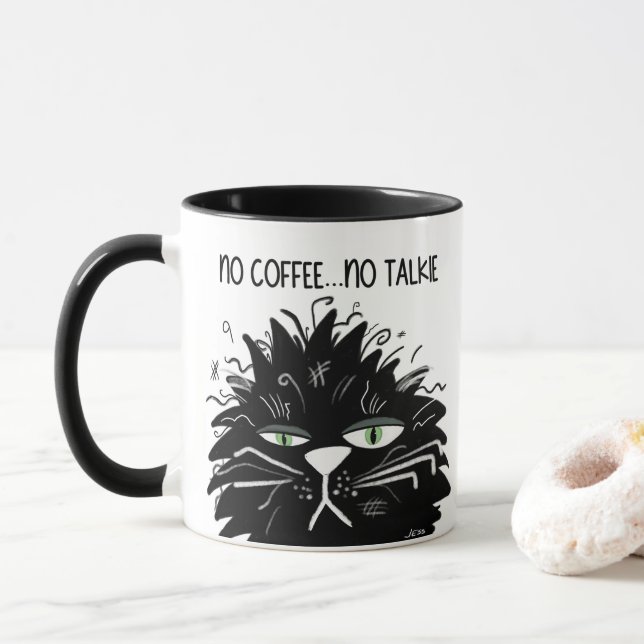 Caneca Sem Café Sem Talkie Preto Centeado Bravo Gato Engr (Com Donut)