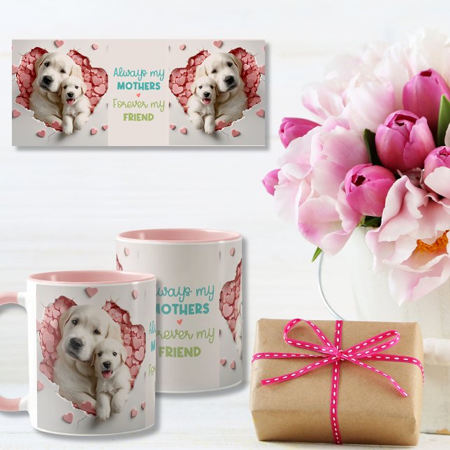 Caneca Sempre minha mãe Mãe de cachorro e rosa-bebê (Always my Mother -Dog Mum & Baby Pink Mug)