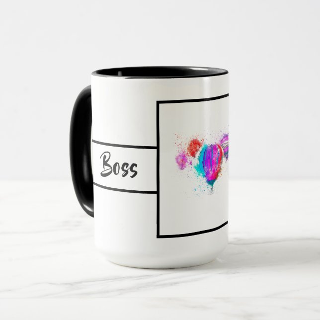 Caneca Senhora Chefe Moderna Branca Tocadora de Balão 15o (Frente Esquerda)