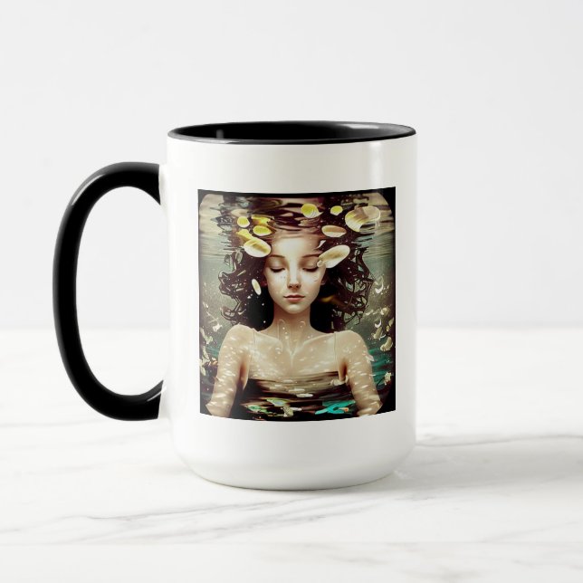 Caneca Senhora Meditando debaixo d'Água | Citação de Paz  (Esquerda)
