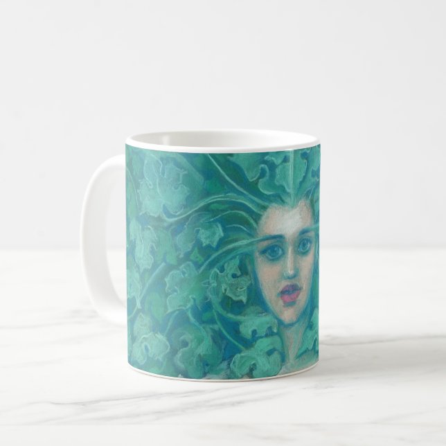 Caneca Senhora Verde / Rainha da Floresta, arte da fantas (Frente Esquerda)