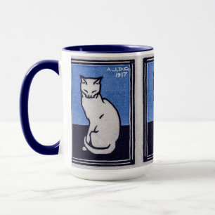 Caneca Sentado Gato em Azul por Julie de Graag