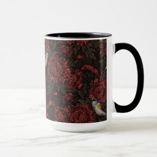 Caneca Sequoias no crisântemo em castanho e vermelho
