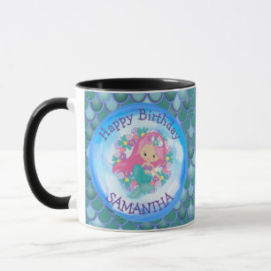 Caneca Sereia, Feliz ANIVERSÁRIO, Pau AZUL
