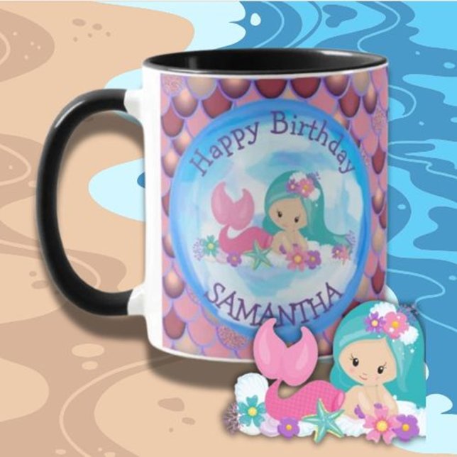 Caneca Sereia Feliz Natal Feliz, PAPEL Mug (Celebrate in style with this adorable Mermaid Cute Happy Birthday Purple Mug)