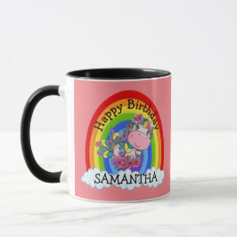 Caneca Sereia Fofa Feliz ANIVERSÁRIO Rosa