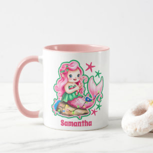Caneca Sereia Rosa Personalizada Crianças Quente Chocolat