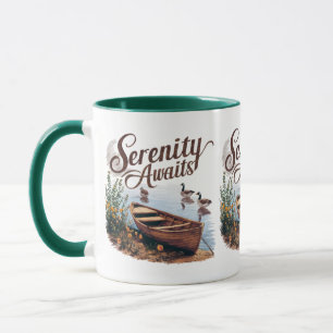 Caneca Serene Lake Boat com gansos e flores selvagens